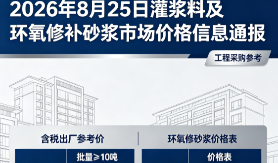 江油2026年8月25日灌浆料及环氧修补砂浆市场价格信息通报